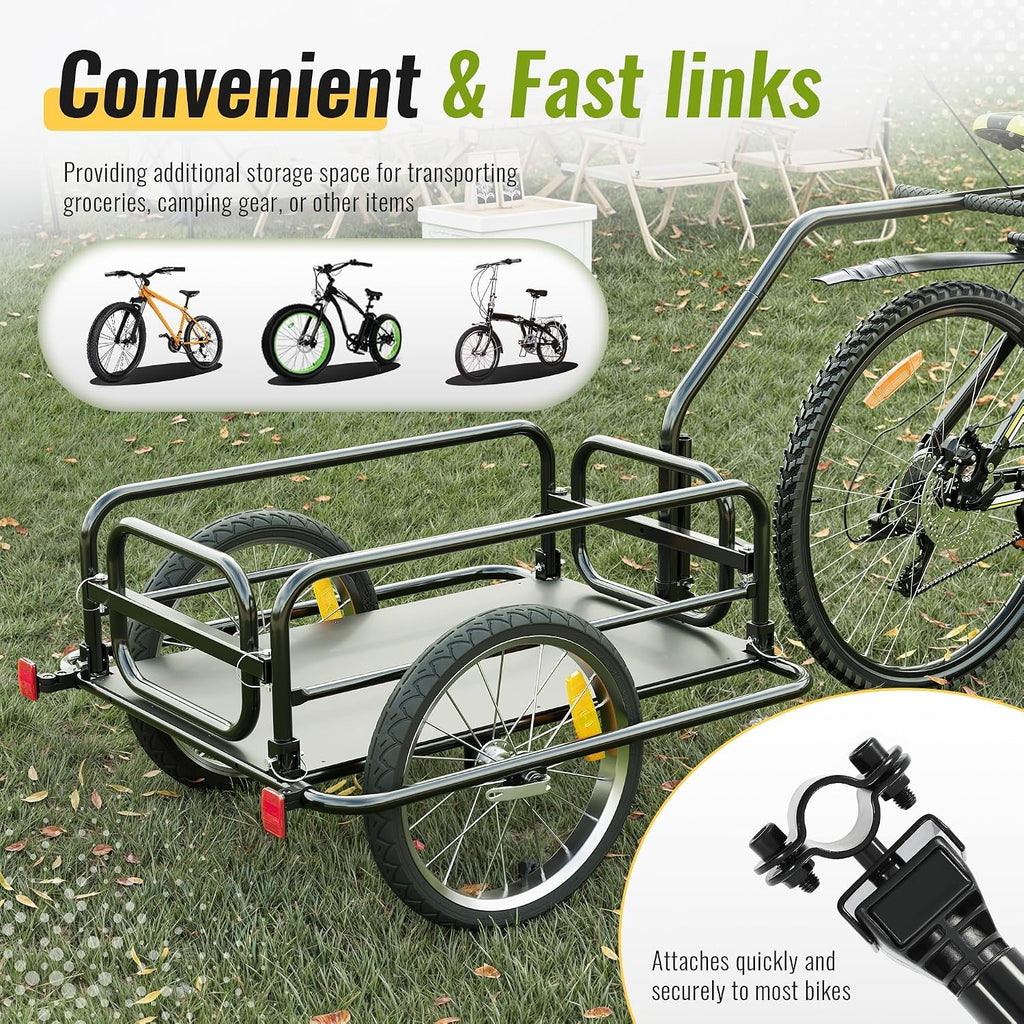 Kojem Foldable Bike Cargo Trailer, Heavy-Duty Storage Bicycle Trailer 110 lbs Capacity, 16IN Wheel Bike Wagon Cart, with Universal Hitch and Foldable Frame, Fit for Pet, Shopping, Park Picnics