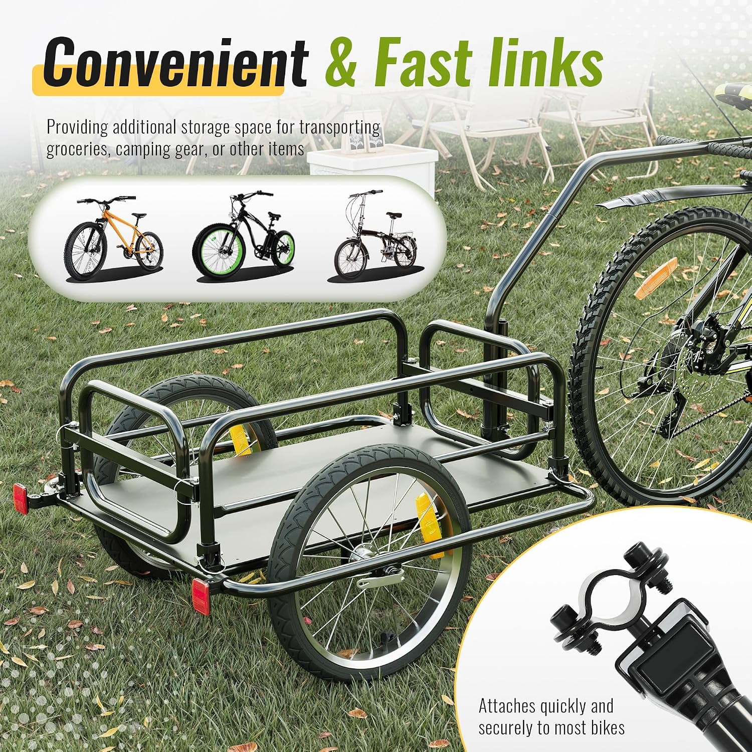 Kojem Foldable Bike Cargo Trailer, Heavy-Duty Storage Bicycle Trailer 110 lbs Capacity, 16IN Wheel Bike Wagon Cart, with Universal Hitch and Foldable Frame, Fit for Pet, Shopping, Park Picnics