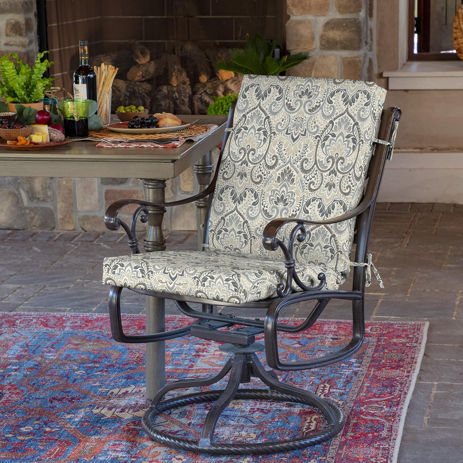 Arden 4-Pack Outdoor Patio Dining Chair Cushion, 20x44, Rain-Proof Seat Pad, Fade-Resistant Outdoor Cushion Neutral Aurora Damask