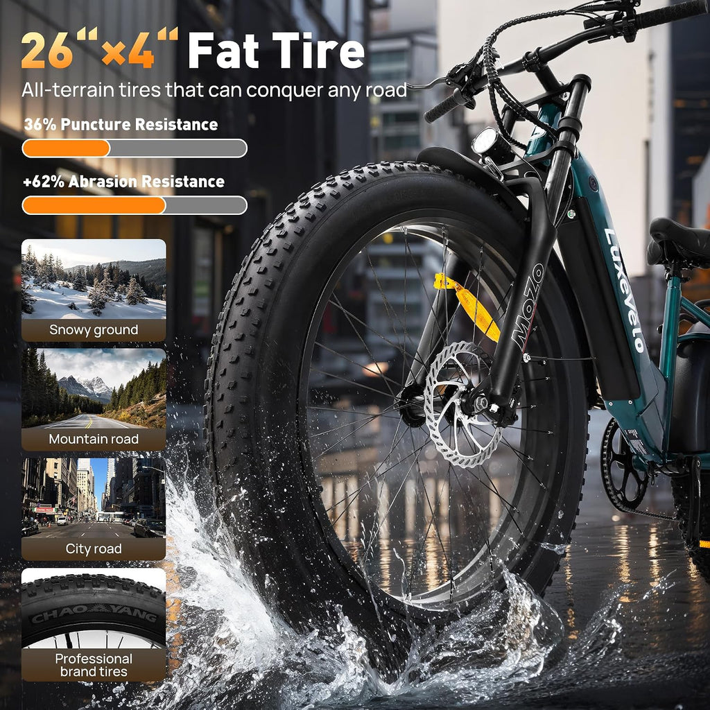 26' Fat Tire Electric Bike for Adults 1000W Peak Motor Electric Bike Ebike, Max Range 50 Miles & 20Mph Electric Mountain Bike with 48V 13AH Removable Battery, LCD Display