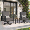 Outdoor Patio Swivel Rocking Chairs Set, Patio Porch Furniture with 6' Thick Cushions, 3 Pieces Outdoor Bistro Set with Coffee Table for Balcony, 350lbs, Dark Grey