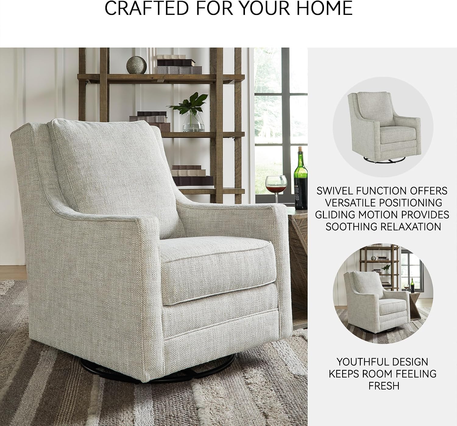 Signature Design by Ashley Kambria Casual Upholstered Swivel Glider Accent Chair, Gray