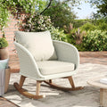Christopher Knight Home Yusi Wooden Frame Rocking Chair Outdoor, Wicker Rocker Chair with Soft Cushions, Contemporary Patio Rockers, Rocking Accent Chair for Indoor/Outdoor, Beige + Natural
