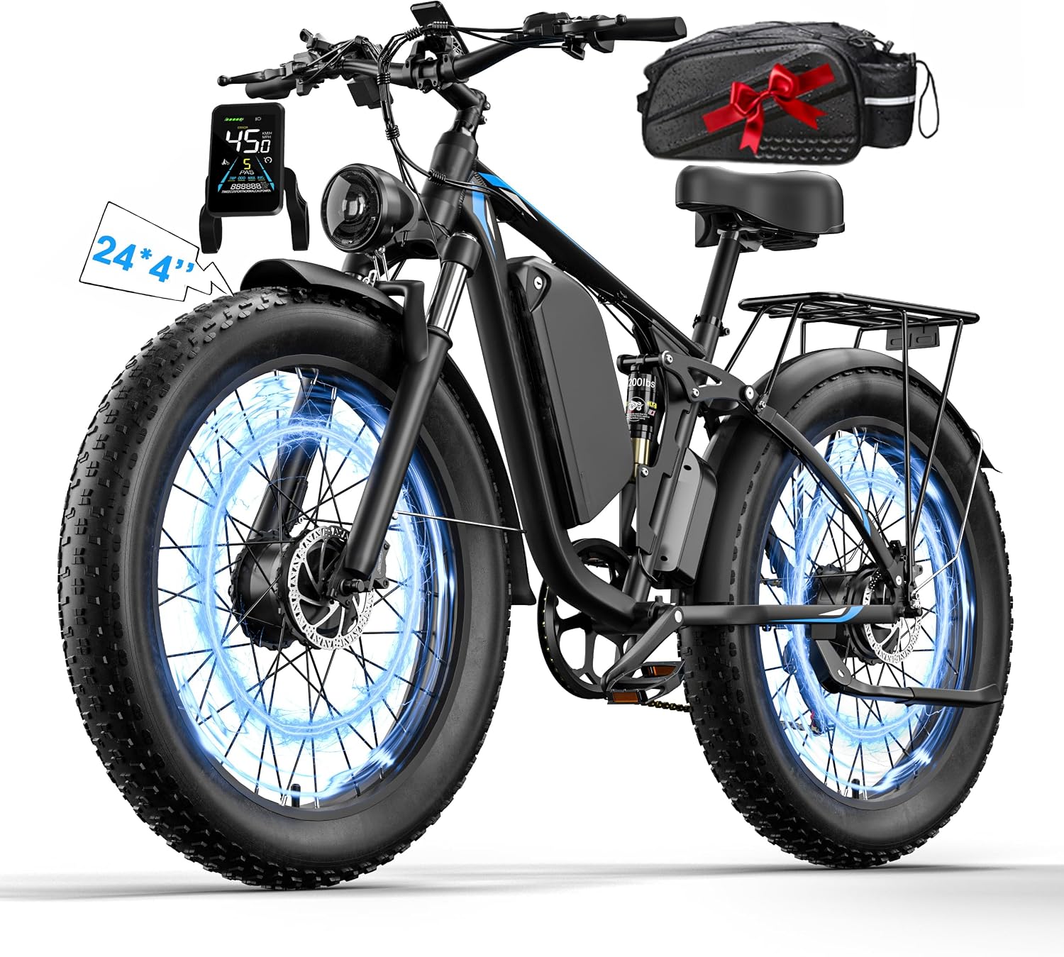 Qianchice 6000W Peak Dual Motor Electric Bike for Adults-Women-Men, 52V 34AH/36AH Long Range Ebike Fat Tire 24inch, 41-45MPH Fast Electric Bicycle Dirt Bike