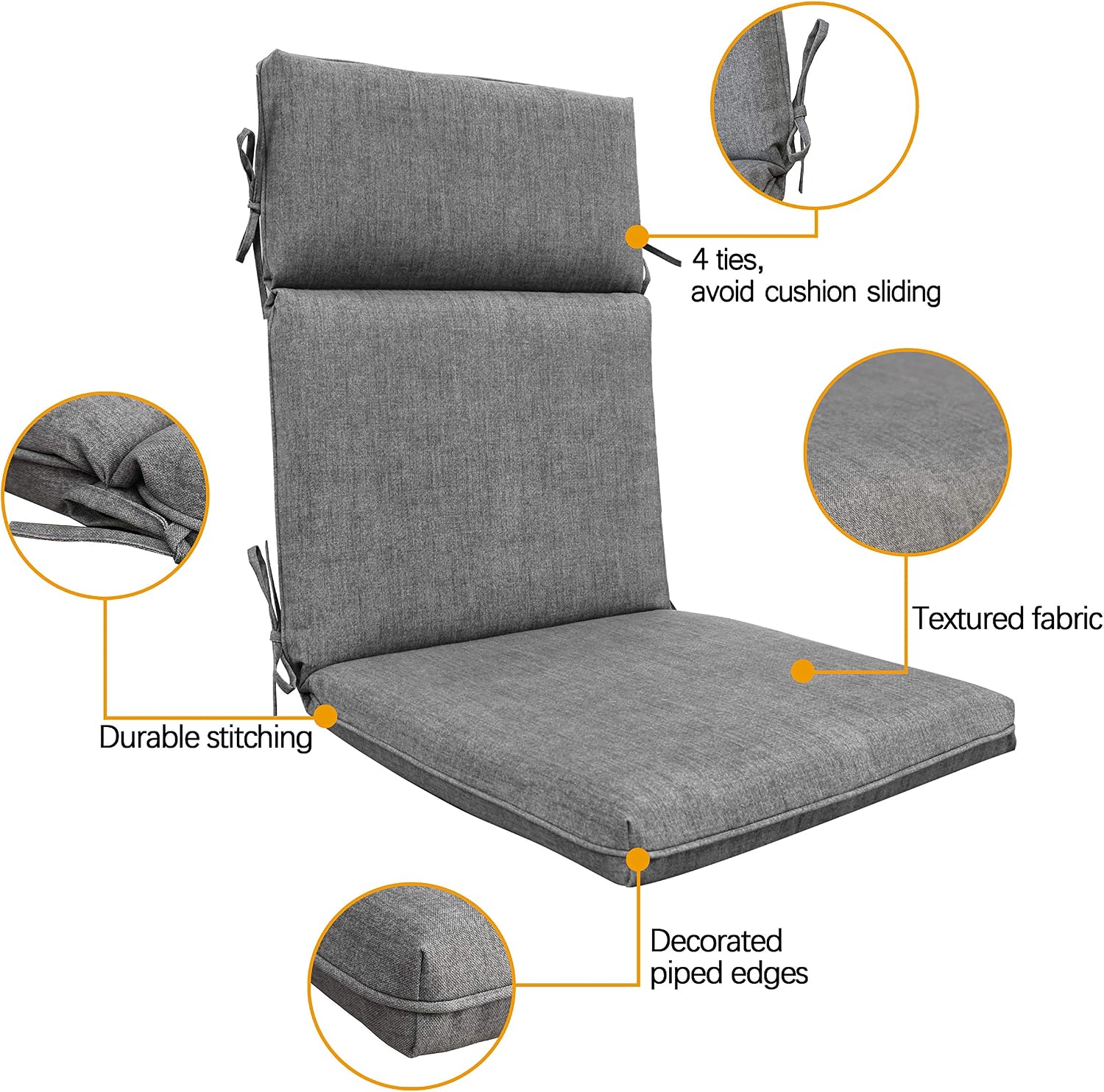 Indoor Outdoor High Back Chair Cushions Replacement Patio Chair Seat Cushions Set of 4 (Mixed Yellow/Grey)