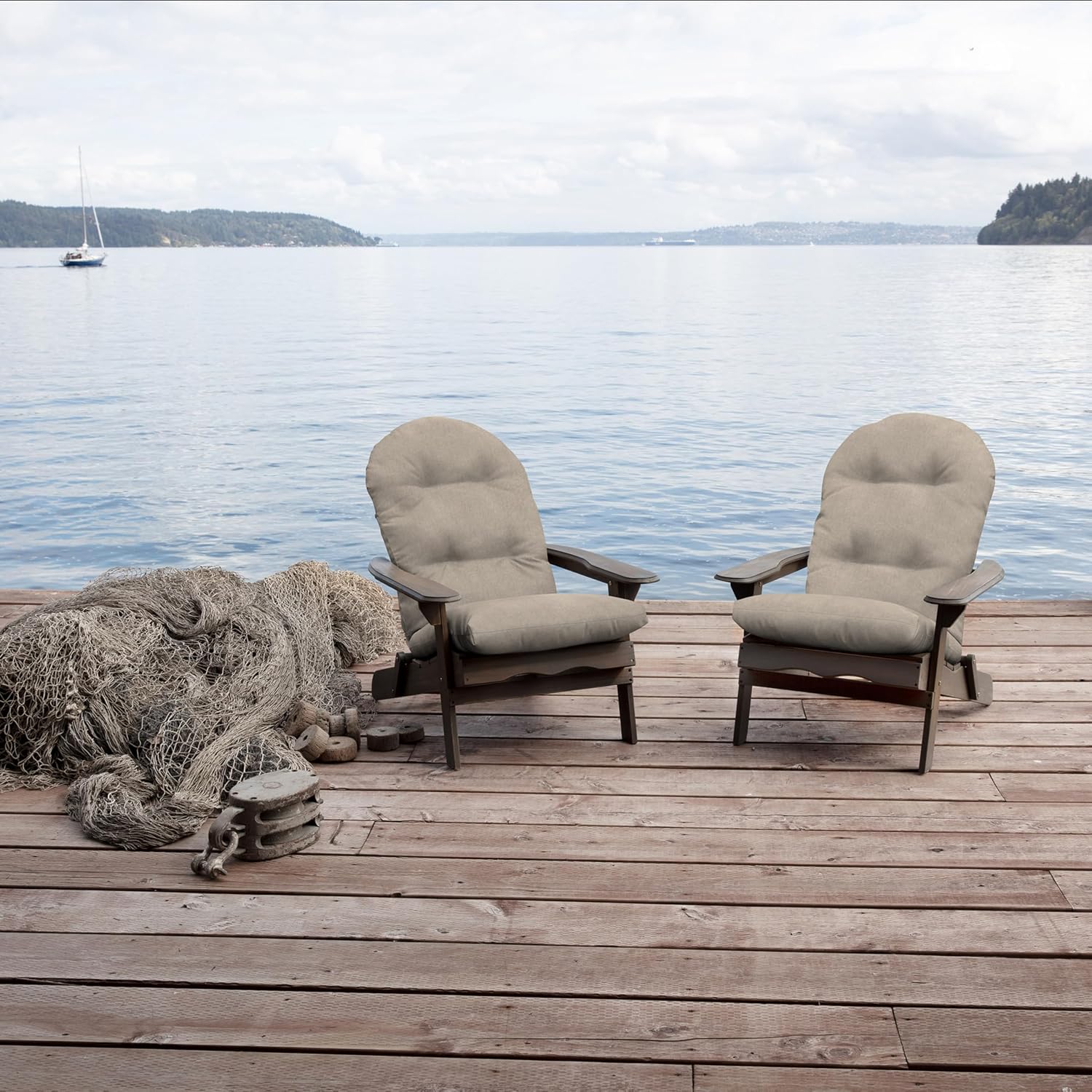 ARDEN Oceantex Indoor/Outdoor Plush Modern Tufted Adirondack Cushion, 2-Pack, 21.5 x 19, Water Repellent, Rain Proof, Fade Resistant Cushion For Rocking Chair Or Adirondack Natural Tan