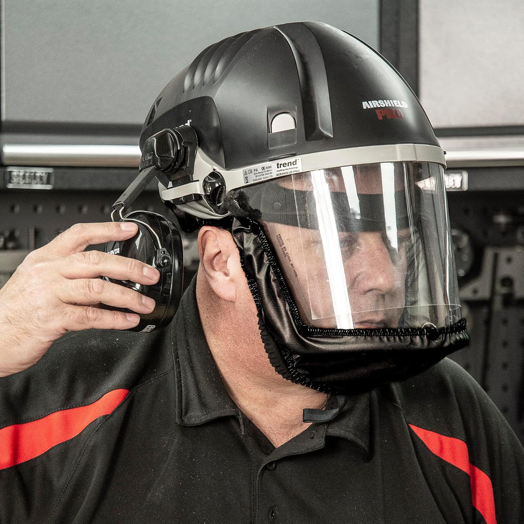 TREND Airshield Pro Full Air Circulating Face Shield w/Ear Defenders - Complete Face and Hearing Protection Pack, AIR/PRO/D2