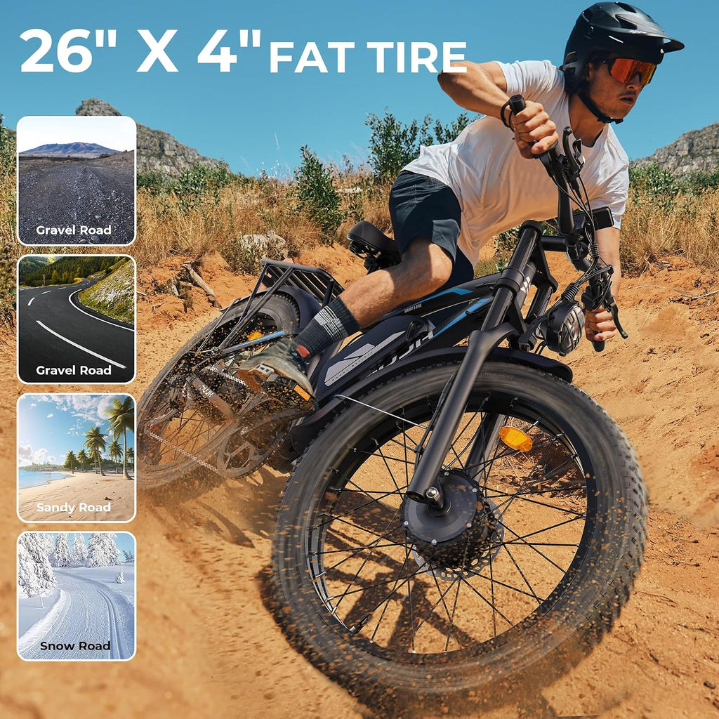 6000W Max 50 MPH up to100 Mile Dual Motor E-Bike for Adults, 60V 1200Wh Long-Lasting Battery with 26' Fat Tire All Terrain Adults with Adventure and Commuting Electric Bike
