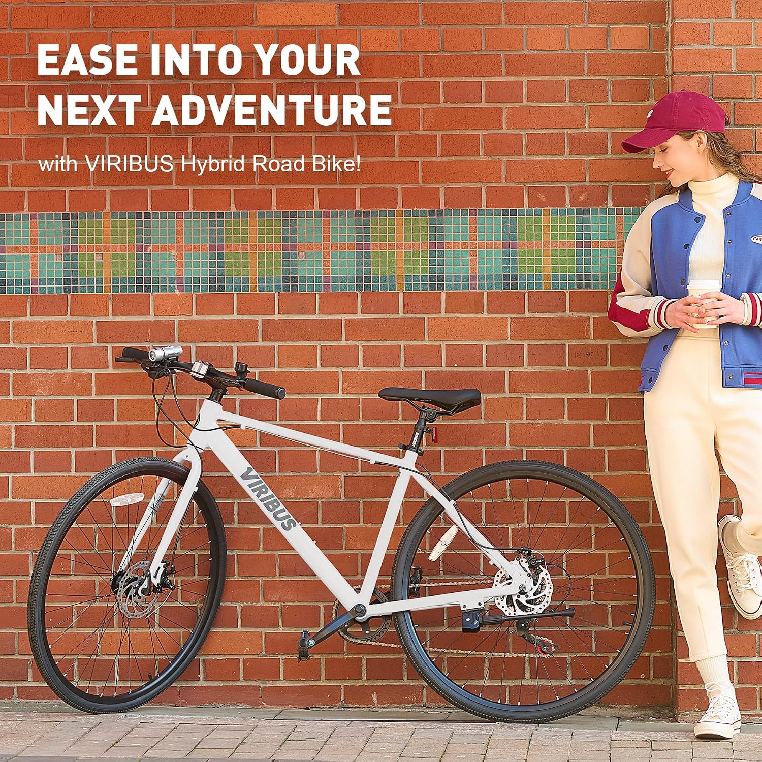 VIRIBUS Hybrid Bikes, 28 inch Mens Bike with Lightweight Aluminum Frame, 700C Bikes for Tall Men, 7 Speed Vintage Retro Hybrid Bicycles for City Commuters, Adult Road Bike Male for Fitness, White