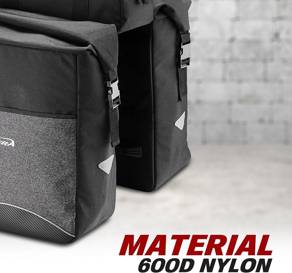 Ibera Bike Bag MIK Panniers 52.7L for Ebikes - Clip-On bike Bags For Bicycles with Built-in Battery Holder & Rain Cover - Water-Resistant Bike Rack Bag with Reflective Trim - ONLY FOR MIK RACKS