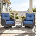 Outdoor Swivel Rocker Chairs, Wicker Swivel Rocking Chairs with 6'' Thick Cushions and Side Coffee Table, 3 Piece Patio Furniture Set for Balcony, Porch, Deck, Poolside, Navy Blue