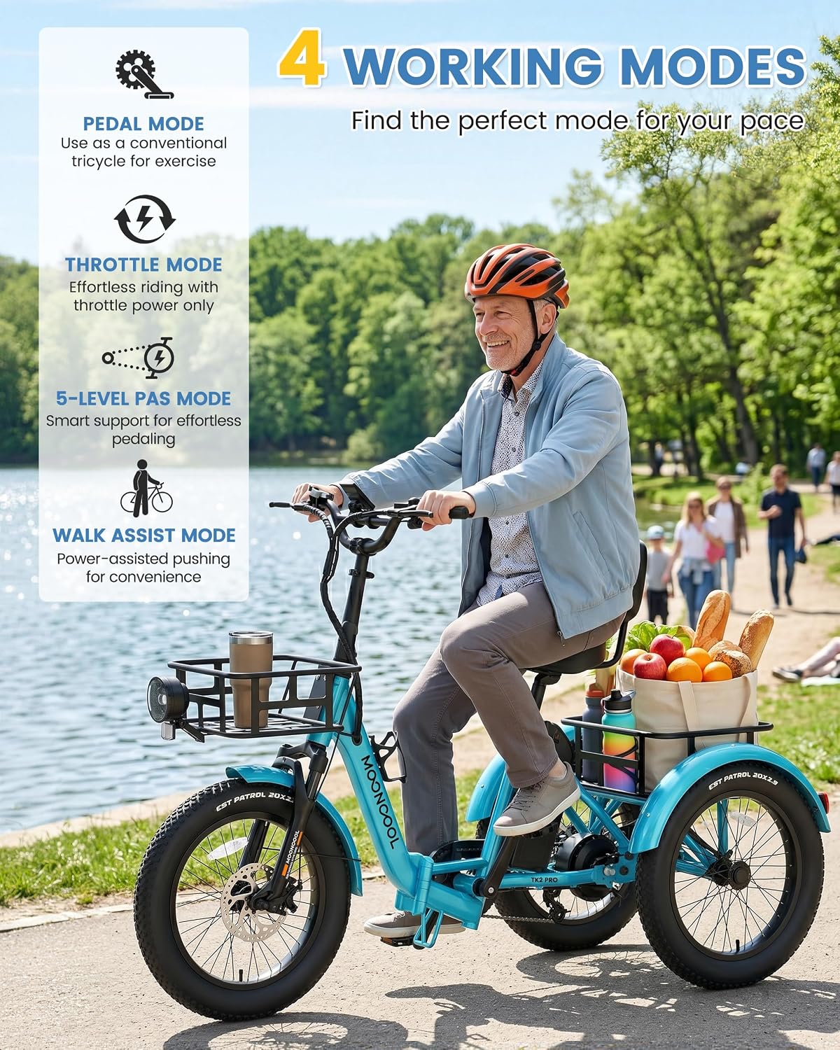 MOONCOOL Electric Trike for Adults, 500W/750W 48V Electric Tricycle for Adults, 20'x3.0' Fat Tire 3 Wheel Electric Bike, Folding Aluminum Adult Tricycle with Removable Battery