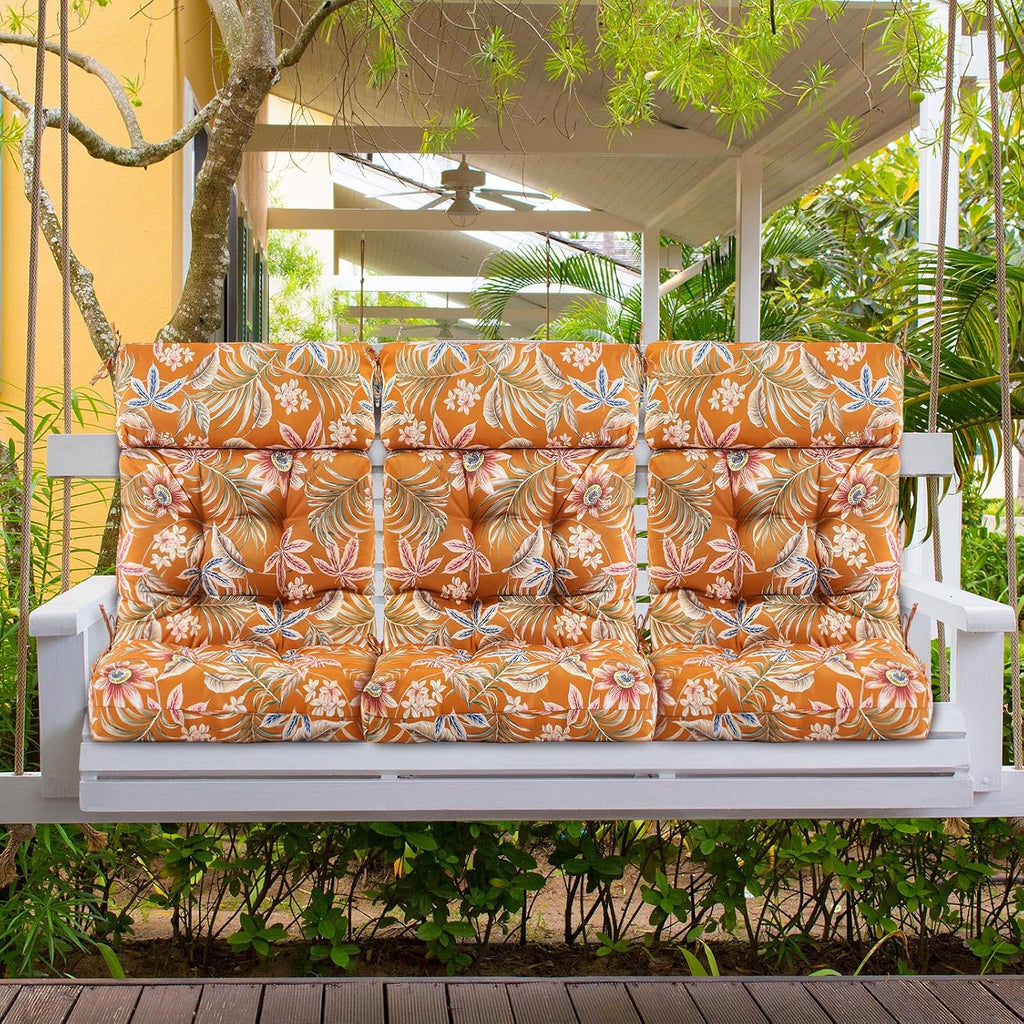 Barydat 4 Pcs Tufted High Back Chair Cushion Indoor Outdoor Seat and Back Cushions Palm Leaves Tropical Plants Lawn Rocking Chair Pads with Ties for Adirondack Patio Garden(Yellow Flower)