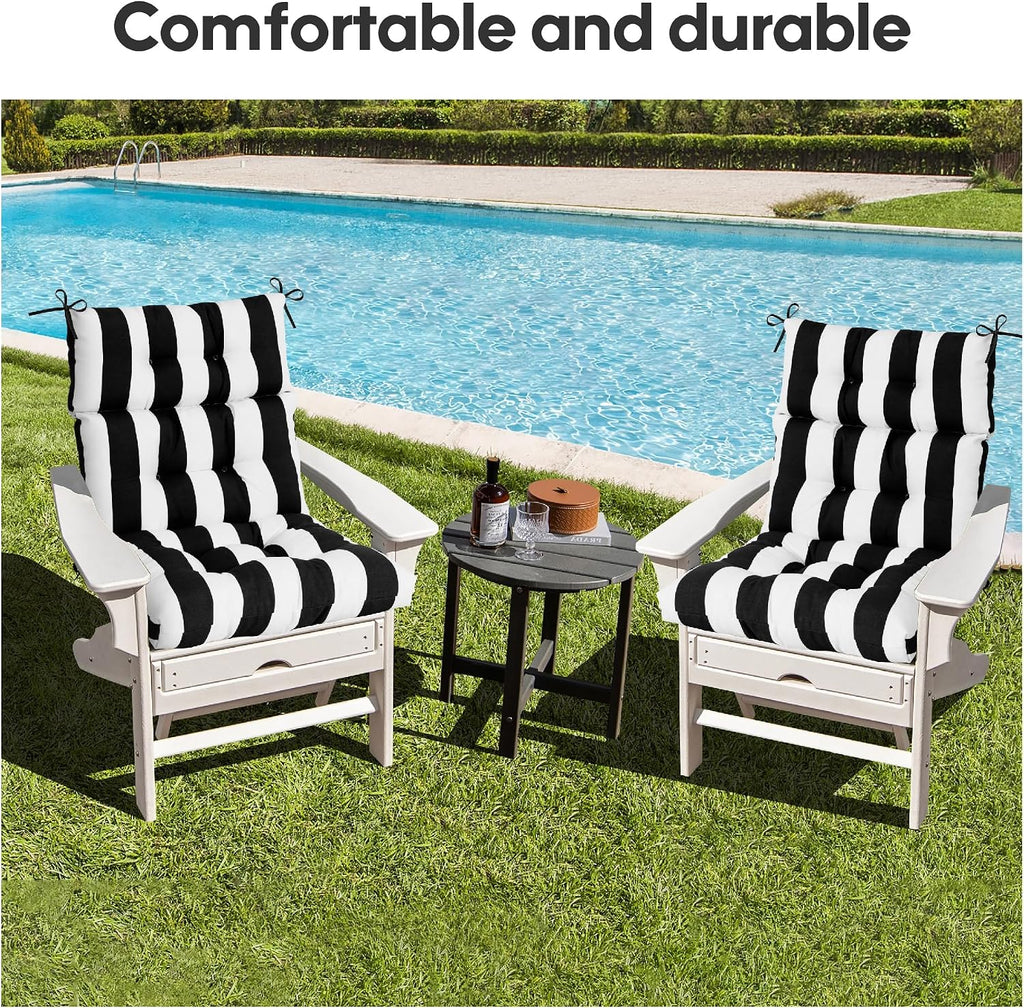 Only choice High Back Adirondack Chair Cushion Set of 2-44'x 22'x 4' Waterproof, Fade-Resistant Outdoor Rocking Chair Cushions for Patio, Garden, Porch (2, Black White Stripes)