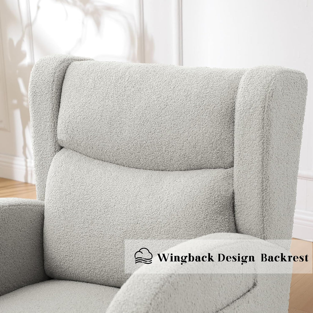 HCHAIRH Nursery Rocking Chairs Upholstered Rocking Chair for Nursery Cozy High Backrest Modern Indoor Rocking Chair for Living Room Bedroom Adults (Teddy Light Gray)