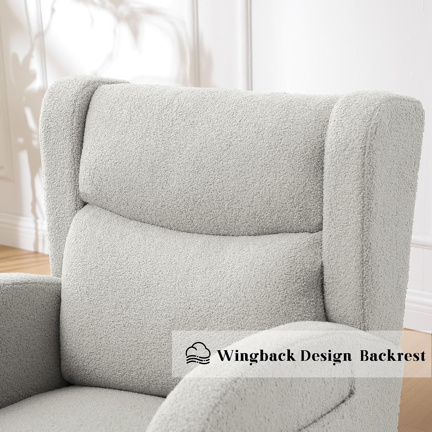 HCHAIRH Nursery Rocking Chairs Upholstered Rocking Chair for Nursery Cozy High Backrest Modern Indoor Rocking Chair for Living Room Bedroom Adults (Teddy Light Gray)
