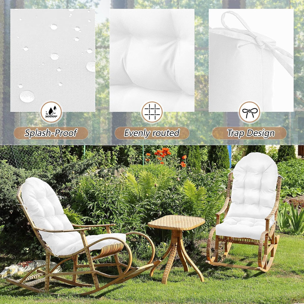 Geelin 6 Pcs Outdoor Patio Chair Cushion Thick High Back Adirondack Chair Cushion Tufted Weather & Fade Resistant Anti-Slip Outside Rocking Chairs Pads with Ties, 44 x 19 x 4 Inch (White)