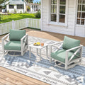 3 Piece Patio Outdoor Aluminum Swivel Rocking Chair with Coffee Table and 6' Thickened Cushions, All Weather Outdoor Furniture Chairs for Garden, Poolside, Deck-White