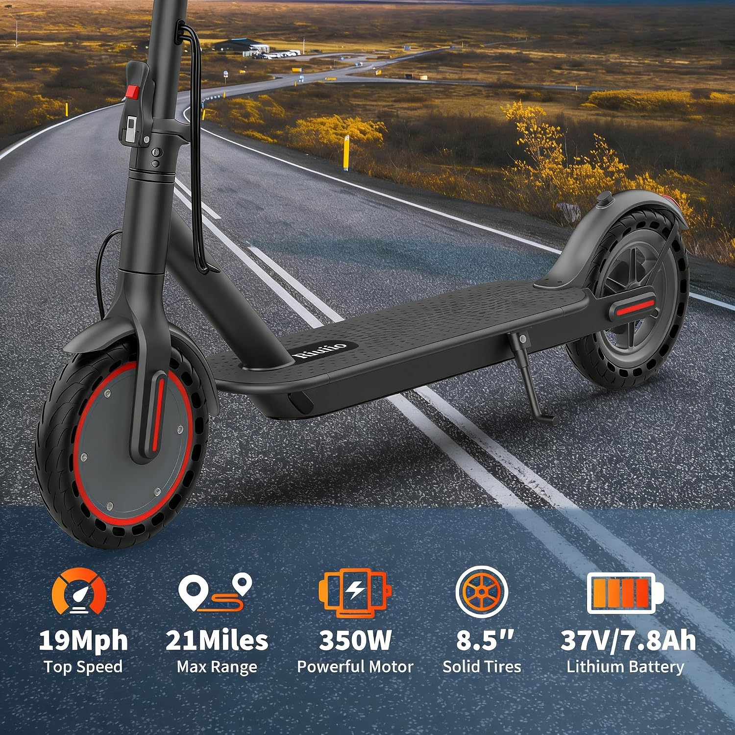 Electric Scooter, 350W-500W Motor, 9 MPH to 22MPH, 10-41 Miles Range, Dual Suspension, Dual Braking, App Control, Foldable Commuter E Scooter for Adults and Teens