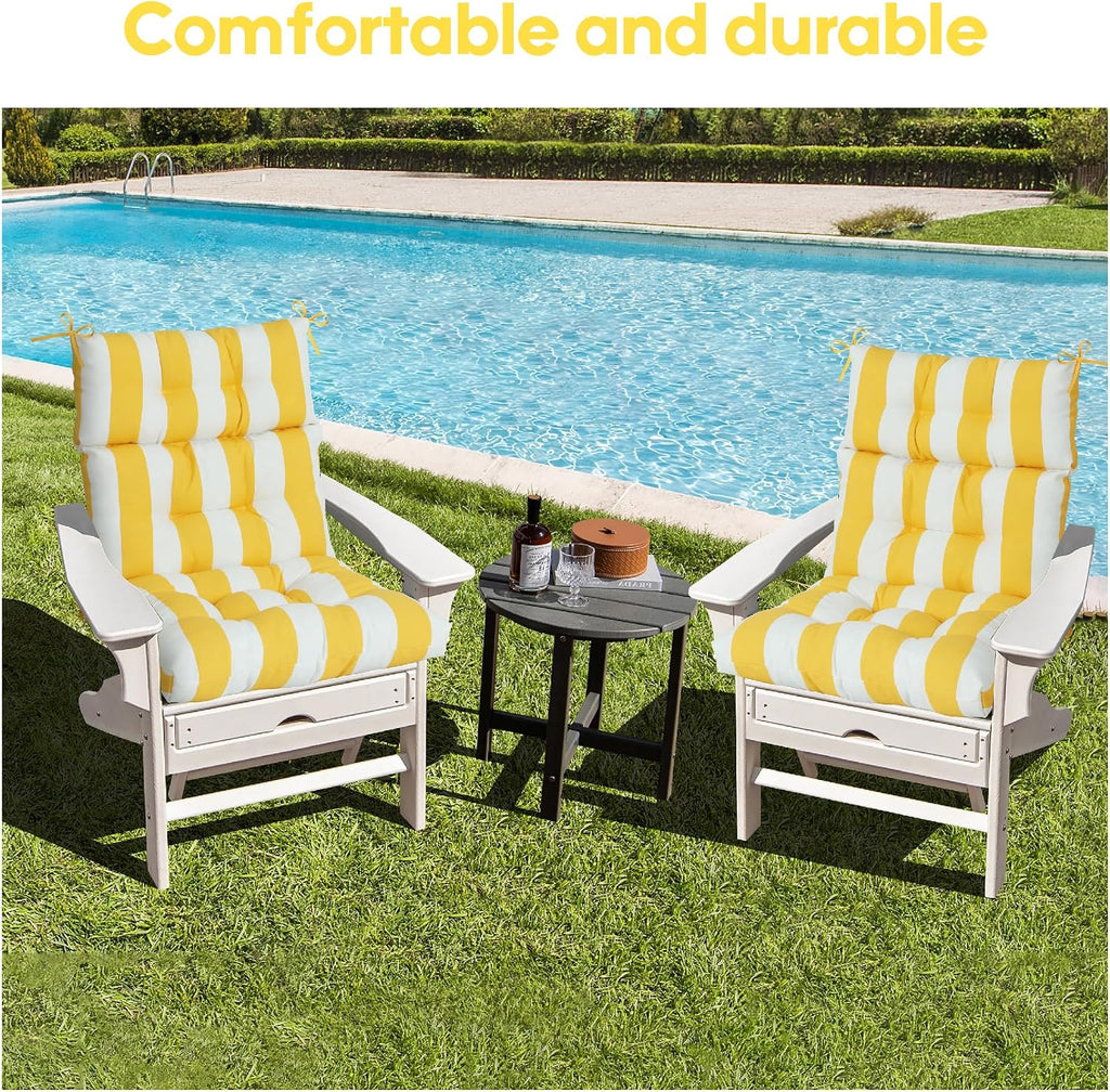 Only choice High Back Adirondack Chair Cushion Set of 2-44'x 22'x 4' Waterproof, Fade-Resistant Outdoor Rocking Chair Cushions for Patio, Garden, Porch (2, Yellow White Stripes)