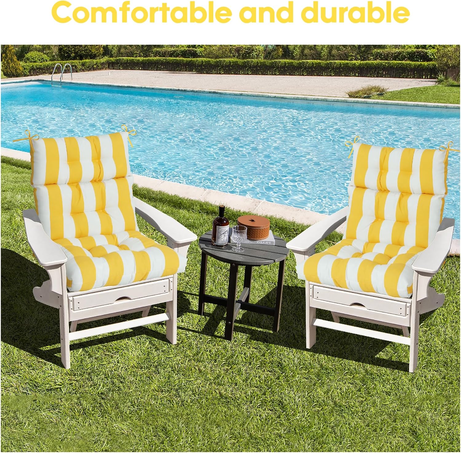 Only choice High Back Adirondack Chair Cushion Set of 2-44'x 22'x 4' Waterproof, Fade-Resistant Outdoor Rocking Chair Cushions for Patio, Garden, Porch (2, Yellow White Stripes)