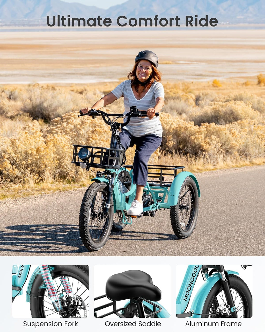 MOONCOOL Electric Trike for Adults, 500W/750W 48V Electric Tricycle for Adults, 20'x3.0' Fat Tire 3 Wheel Electric Bike, Folding Aluminum Adult Tricycle with Removable Battery