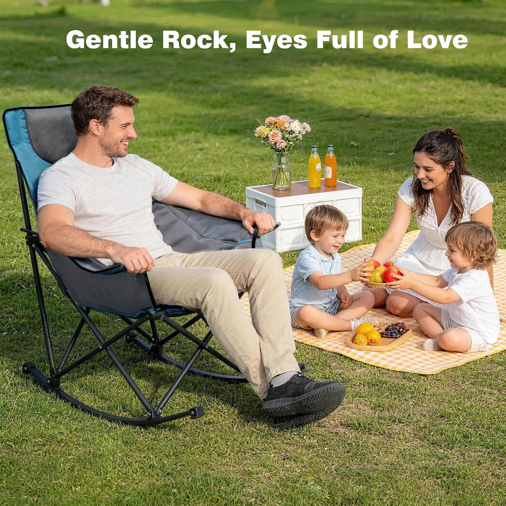 SUNNYFEEL Rocking Camping Chair 2 Pack, Luxury Padded Recliner, Oversized Folding Lawn Chair with Pocket, Heavy Duty for Outdoor/Picnic/Lounge/Patio, Portable Camp Rocker Chairs with Carry Bag