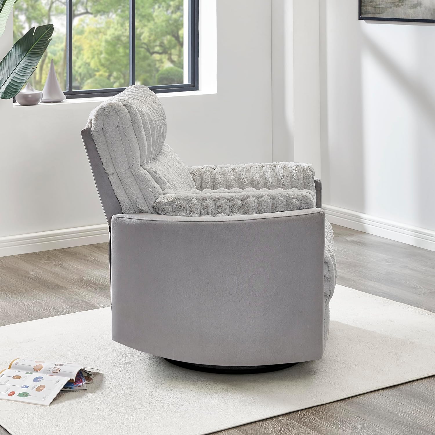 Power Swivel Rocker Recliner for Adults, Cozy Corduroy Recliner Chair with 2 Pillows for Bedroom, Electric Glider Rocking Nursery Chairs for Living Room (Light Grey)