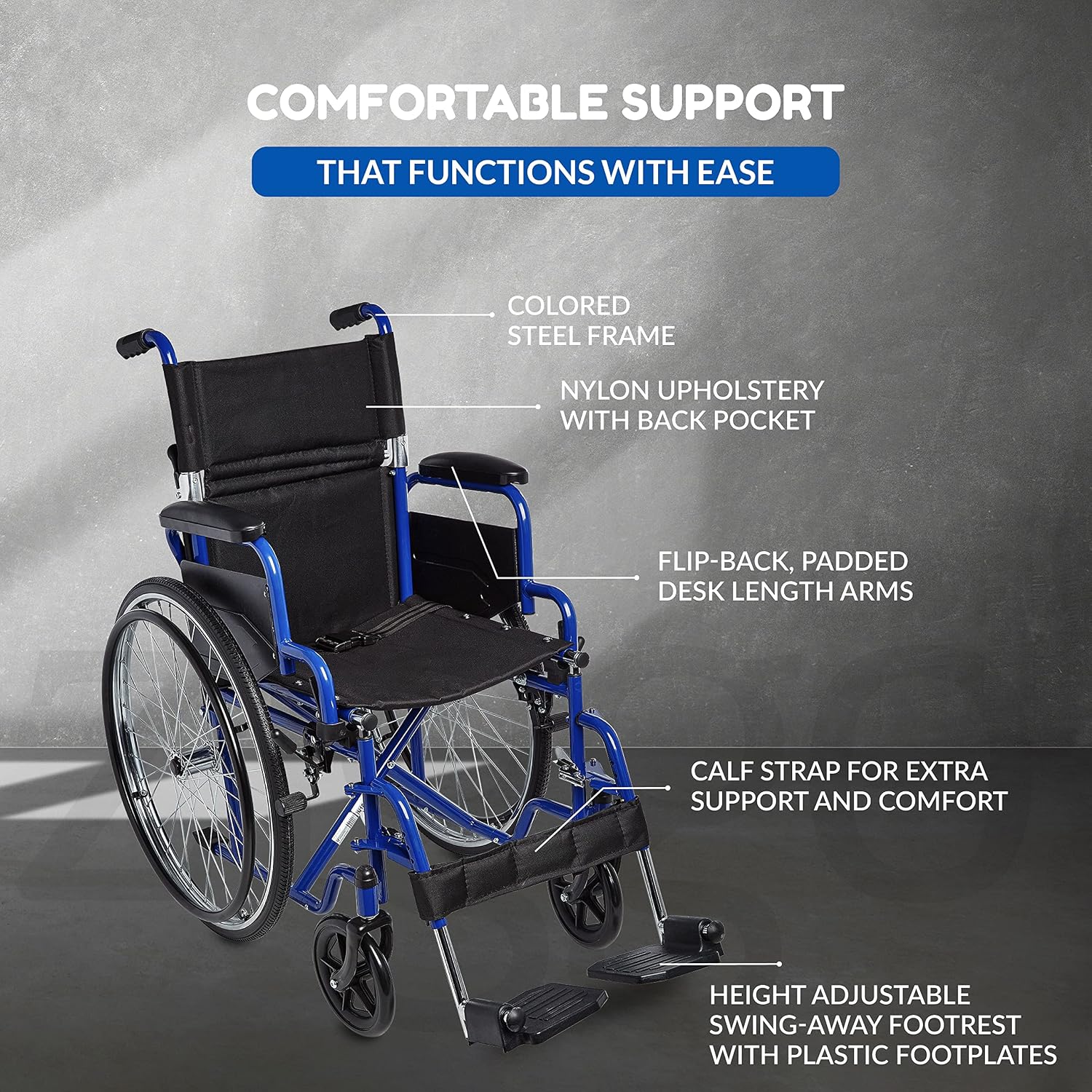 Ziggo 16' Seat Width Pediatric Wheelchair for Kids & Children, Lightweight, Manual Folding Wheelchair w/Safety Belt, Swing-Away Foot Support w/Straps, Desk Length Arm Rests