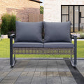 GDY Outdoor Wicker Loveseat Rocking Chair, Patio Outdoor Furniture Conversation Sets, Rattan Rocker Chair with Cushions, Modern Cozy Rocking Wicker Furniture for Garden, Porch, Poolside & Deck, Grey.