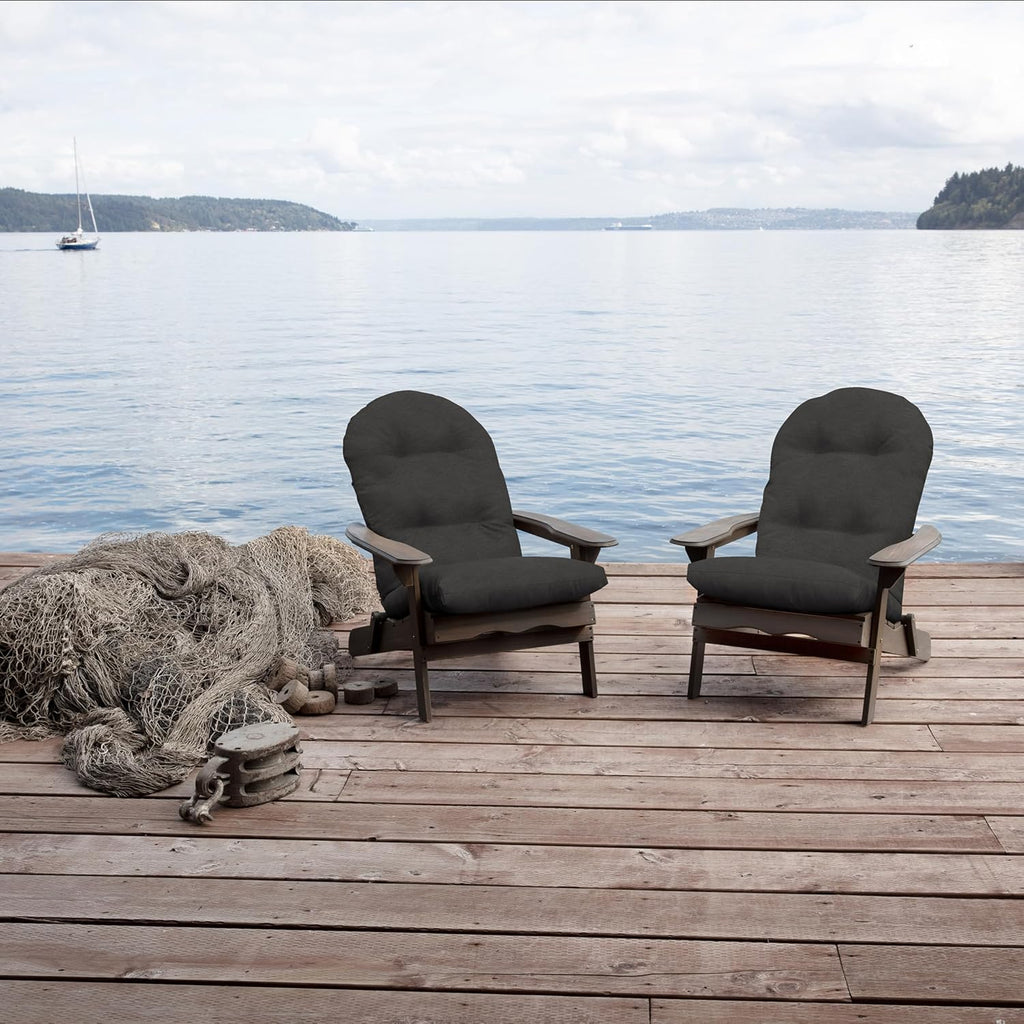 ARDEN Oceantex Indoor/Outdoor Plush Modern Tufted Adirondack Cushion, 2-Pack, 21.5 x 19, Water Repellent, Rain Proof, Fade Resistant Cushion For Rocking Chair Or Adirondack Ink Charcoal Black