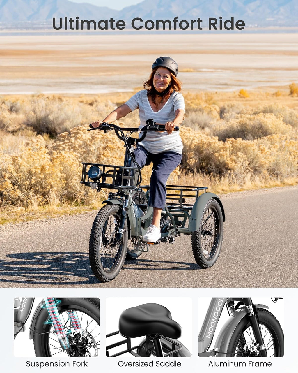 MOONCOOL Electric Trike for Adults, 500W/750W 48V Electric Tricycle for Adults, 20'x3.0' Fat Tire 3 Wheel Electric Bike, Folding Aluminum Adult Tricycle with Removable Battery