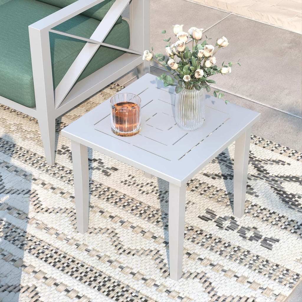 3 Piece Patio Outdoor Aluminum Swivel Rocking Chair with Coffee Table and 6' Thickened Cushions, All Weather Outdoor Furniture Chairs for Garden, Poolside, Deck-White
