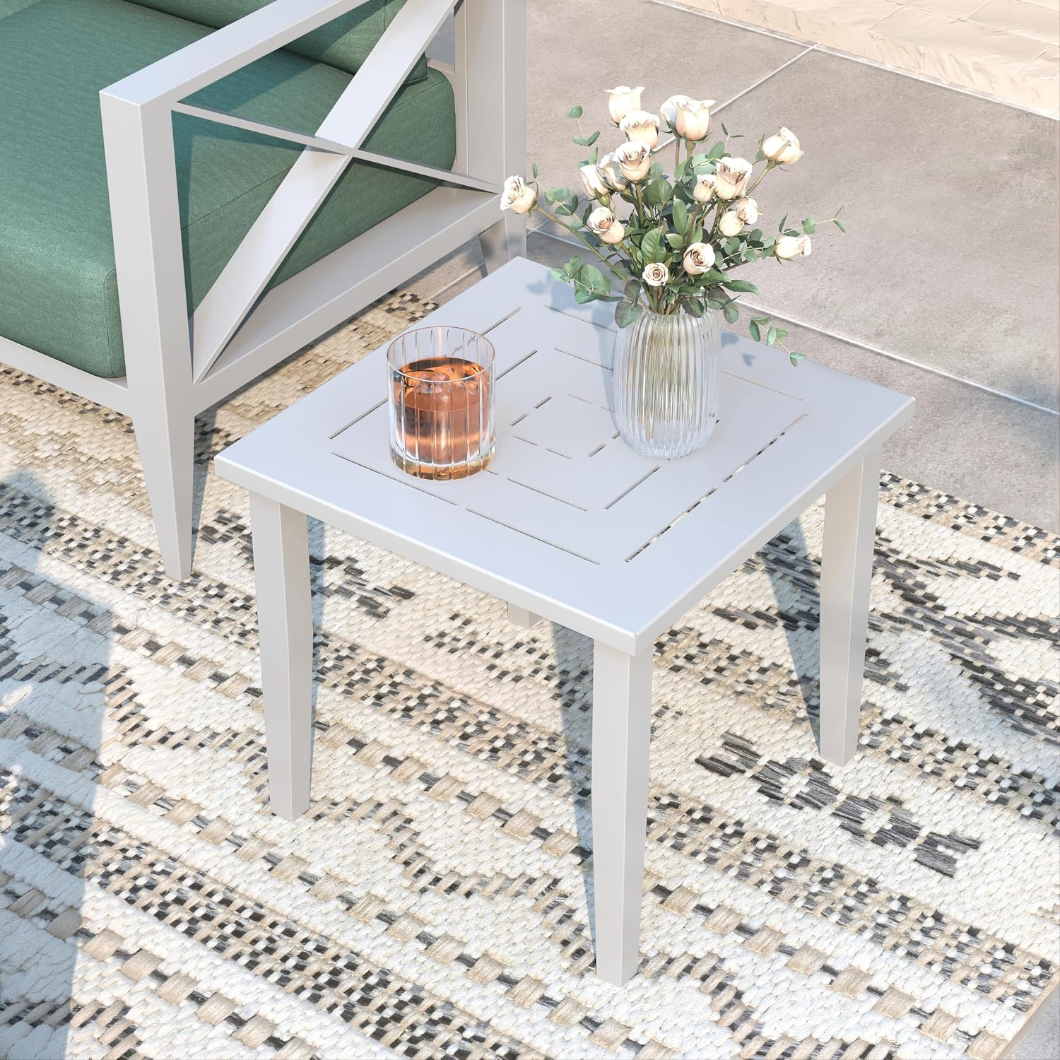 3 Piece Patio Outdoor Aluminum Swivel Rocking Chair with Coffee Table and 6' Thickened Cushions, All Weather Outdoor Furniture Chairs for Garden, Poolside, Deck-White