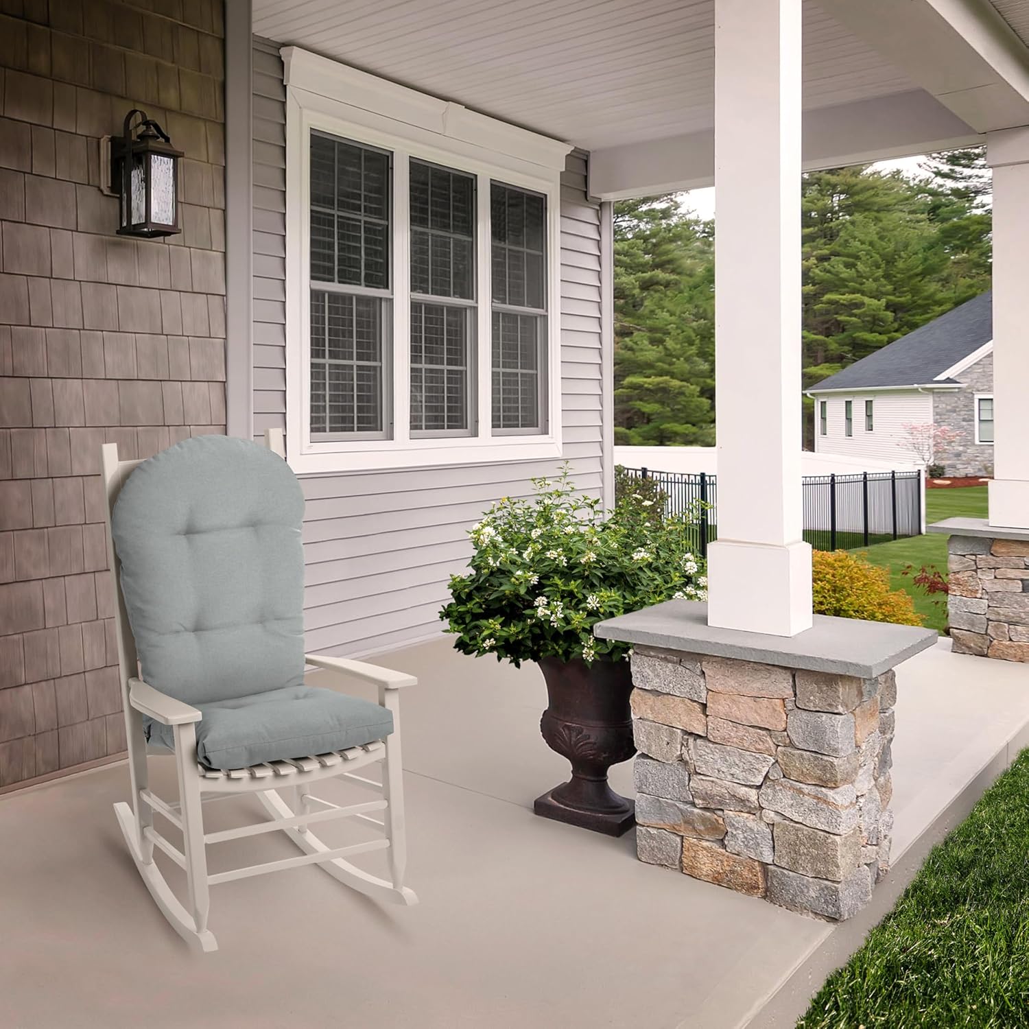 ARDEN Oceantex Indoor/Outdoor Plush Modern Tufted Adirondack Cushion, 2-Pack, 21.5 x 19, Water Repellent, Rain Proof, Fade Resistant Cushion For Rocking Chair Or Adirondack Pebble Gray