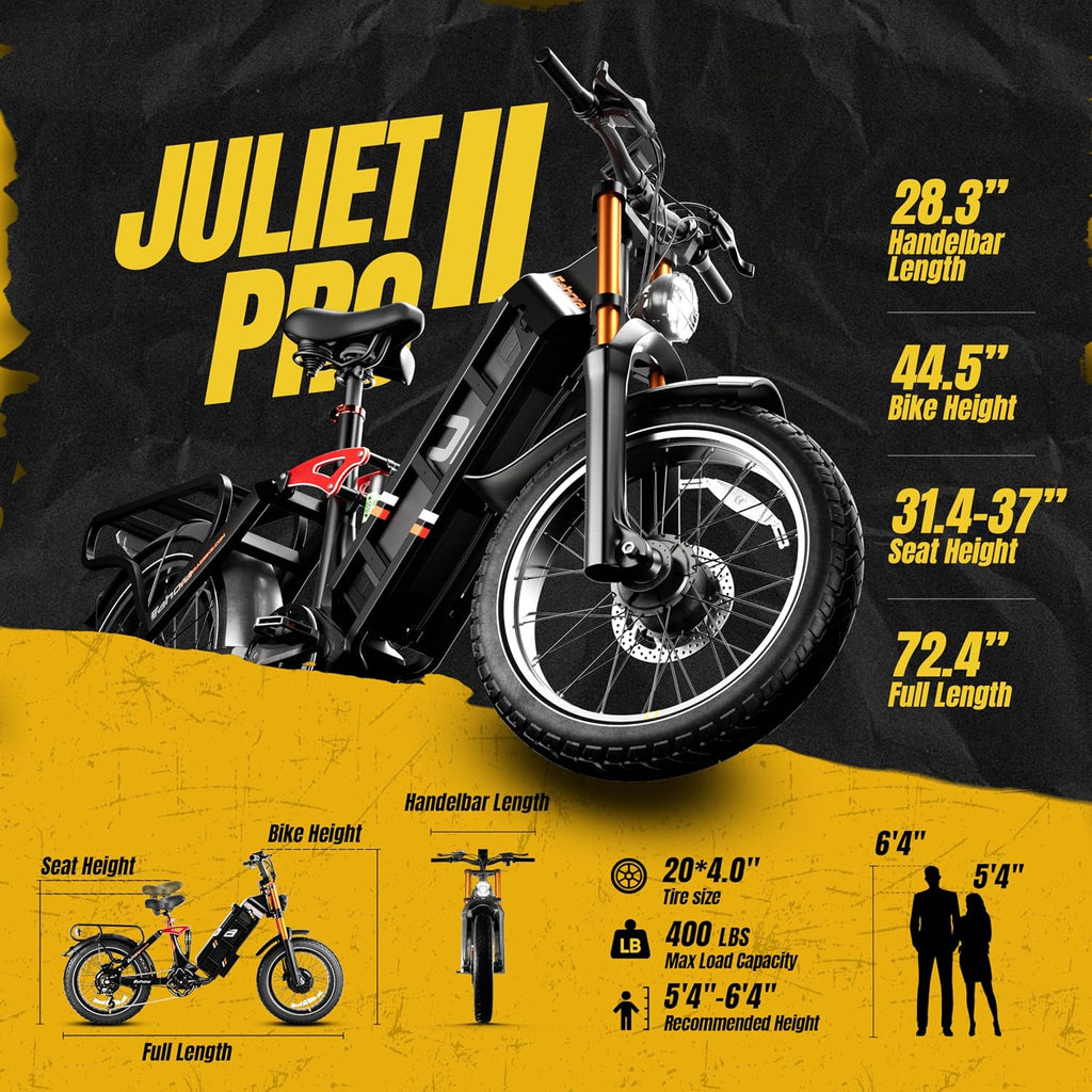 eAhora 2026Juliet Pro 2 Dual Motor 5400W Electric Bike for Adult, 60V 70Ah 220+Miles Long Range, 43 Mph Ebike, 20' Fat Tire Full Suspension Mountain for Urban Commutes, Delivery for Light Off-Road,APP
