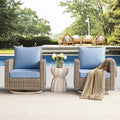 Swivel Rocking Chairs with Comfortable Cushion, PE Wicker Rattan Swivel Chairs, Set of 2 with Cushions for Poolside, Garden, Backyard, Blue