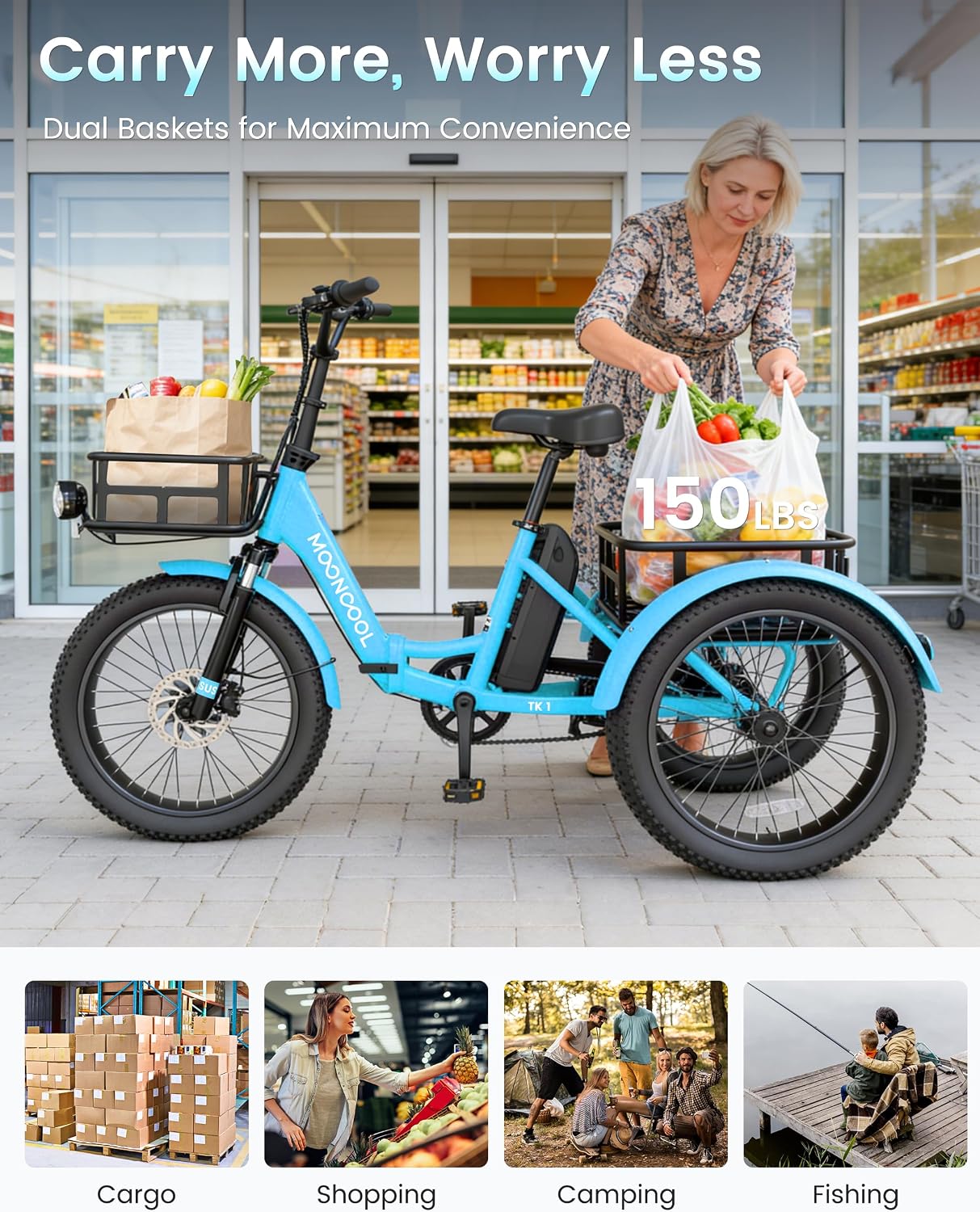 MOONCOOL Electric Trike for Adults, 500W/750W 48V Electric Tricycle for Adults, 20'x3.0' Fat Tire 3 Wheel Electric Bike, Folding Aluminum Adult Tricycle with Removable Battery
