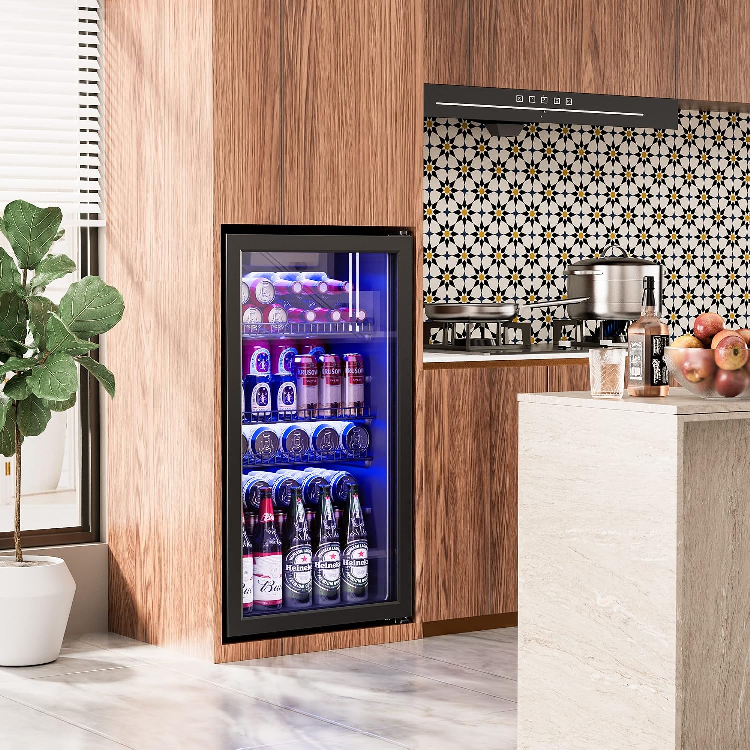 Manastin Beverage Refrigerator Cooler-130 Cans Freestanding Mini Fridge Cooler with Glass Door, Adjustable Shelves & Digital Temperature Display for Soda, Wine or Beer (Black, 3.2 Cu.Ft)