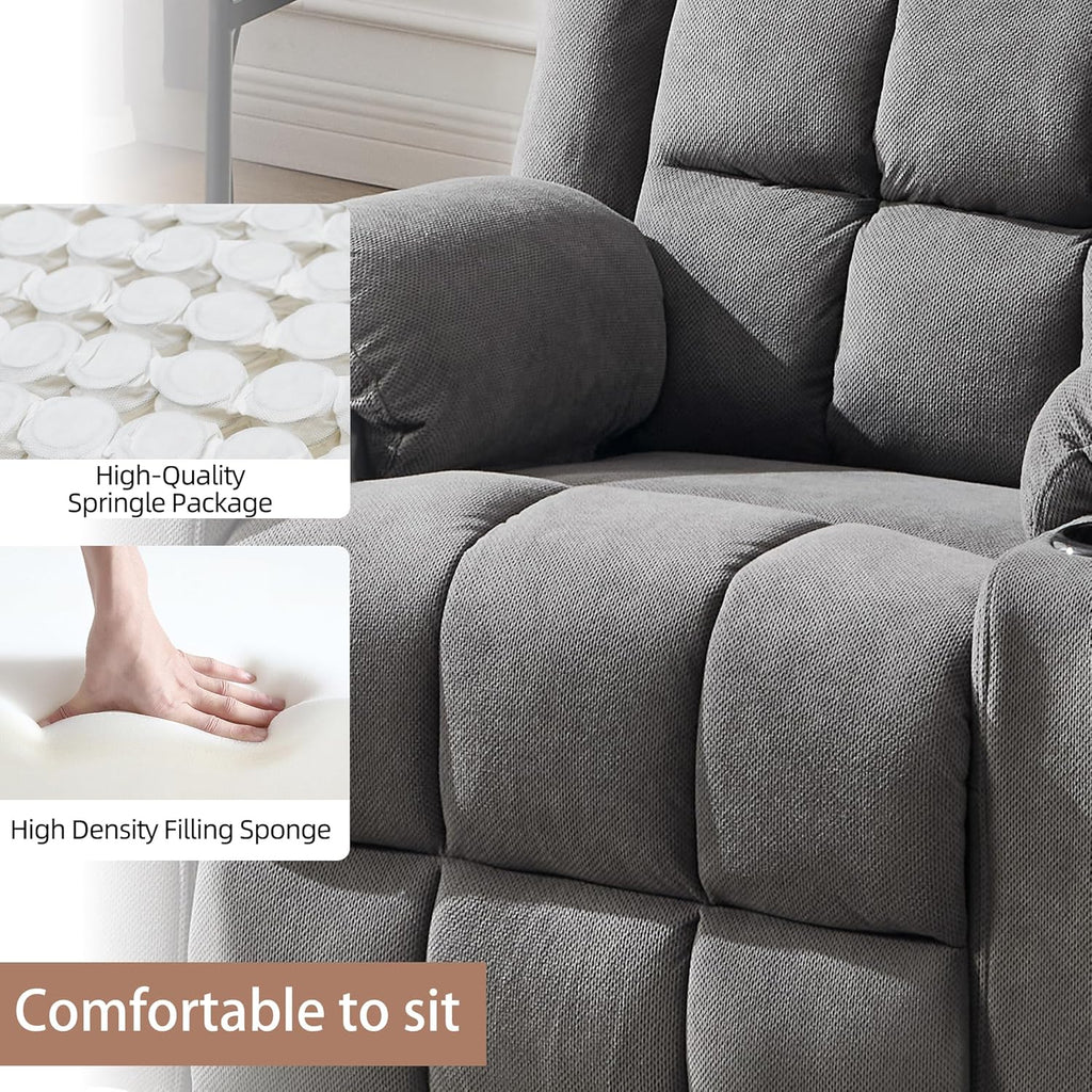 Ketaiyou Swivel Rocker Recliner Chair for Adults with Massage and Heat, Cup Holders and Side Pockets, Glider Rocking Reclining Single Sofa Chair for Living Room(DK Grey)