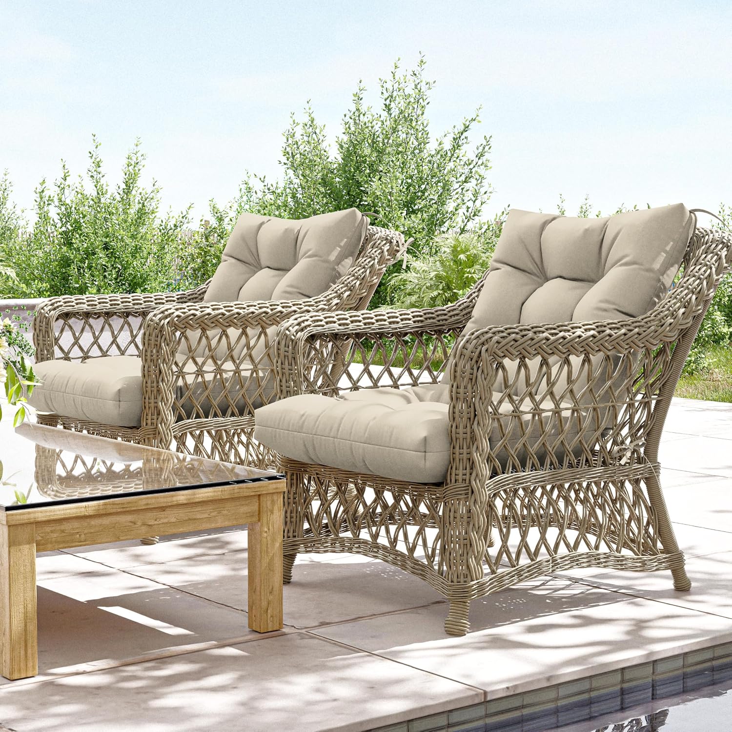 Patio Seat&Back Chair Cushions for Outdoor Furniture，Comfortable Cushions for Rocking/Dining/Lawn Chair-Set of 2