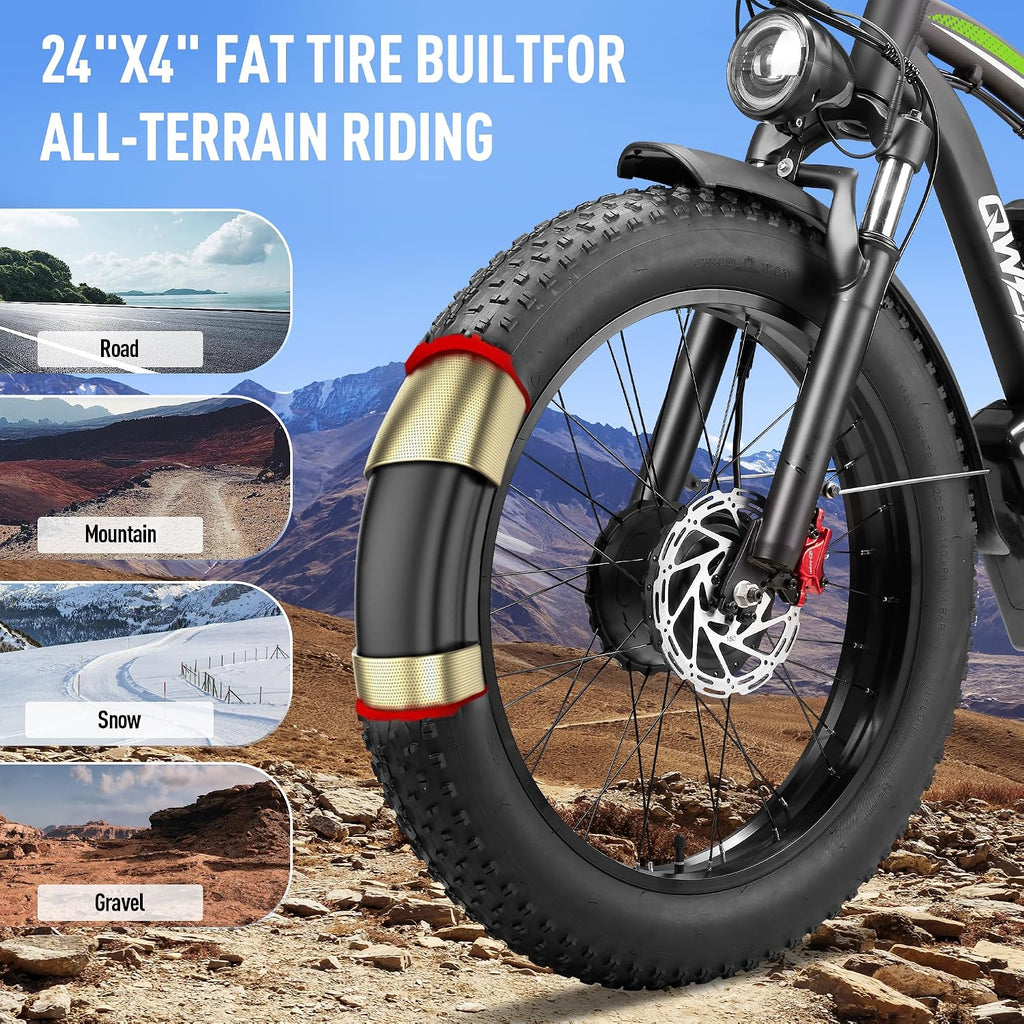 Electric Bike for Adults, 8000W Peak Dual Motor 58V 36Ah Long Range Ebike, 47MPH Fast Electric Bicycle, Dual Hydraulic Brakes, 24' Fat Tire E-Bike for Commuter Mountain Off-Road All-Terrain