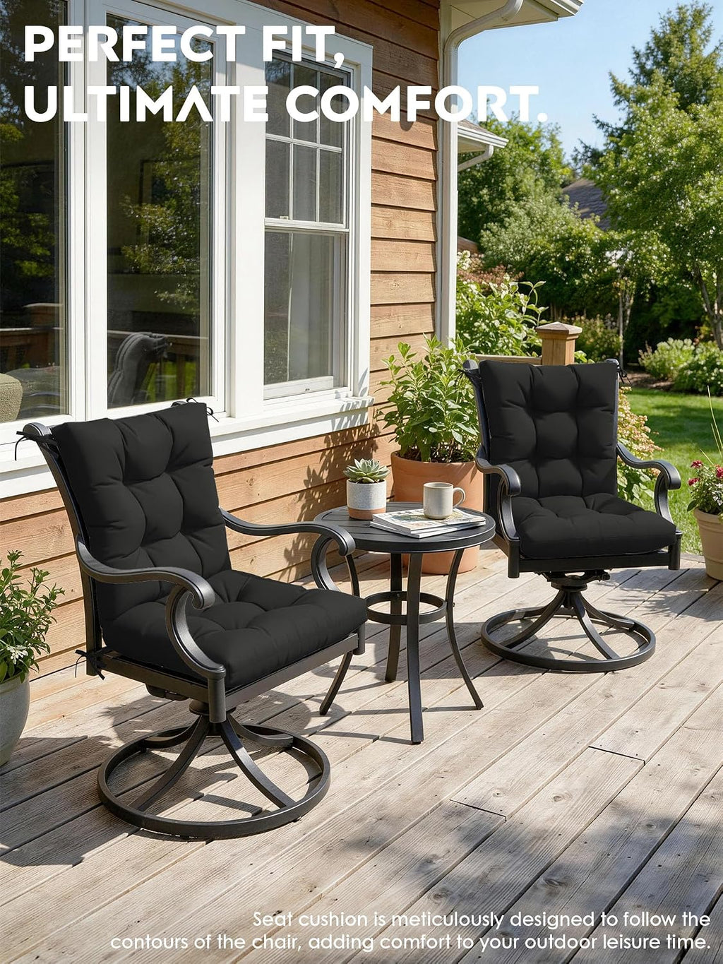 4 Sets Outdoor Patio Chair Cushions Seat High Back Tufted Pillow 42 x 21 x 5 Inches Splash Proof Fade Resistant Replacement Rocking Chair Cushions with Ties