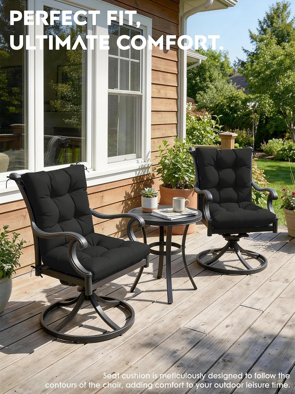 4 Sets Outdoor Patio Chair Cushions Seat High Back Tufted Pillow 42 x 21 x 5 Inches Splash Proof Fade Resistant Replacement Rocking Chair Cushions with Ties