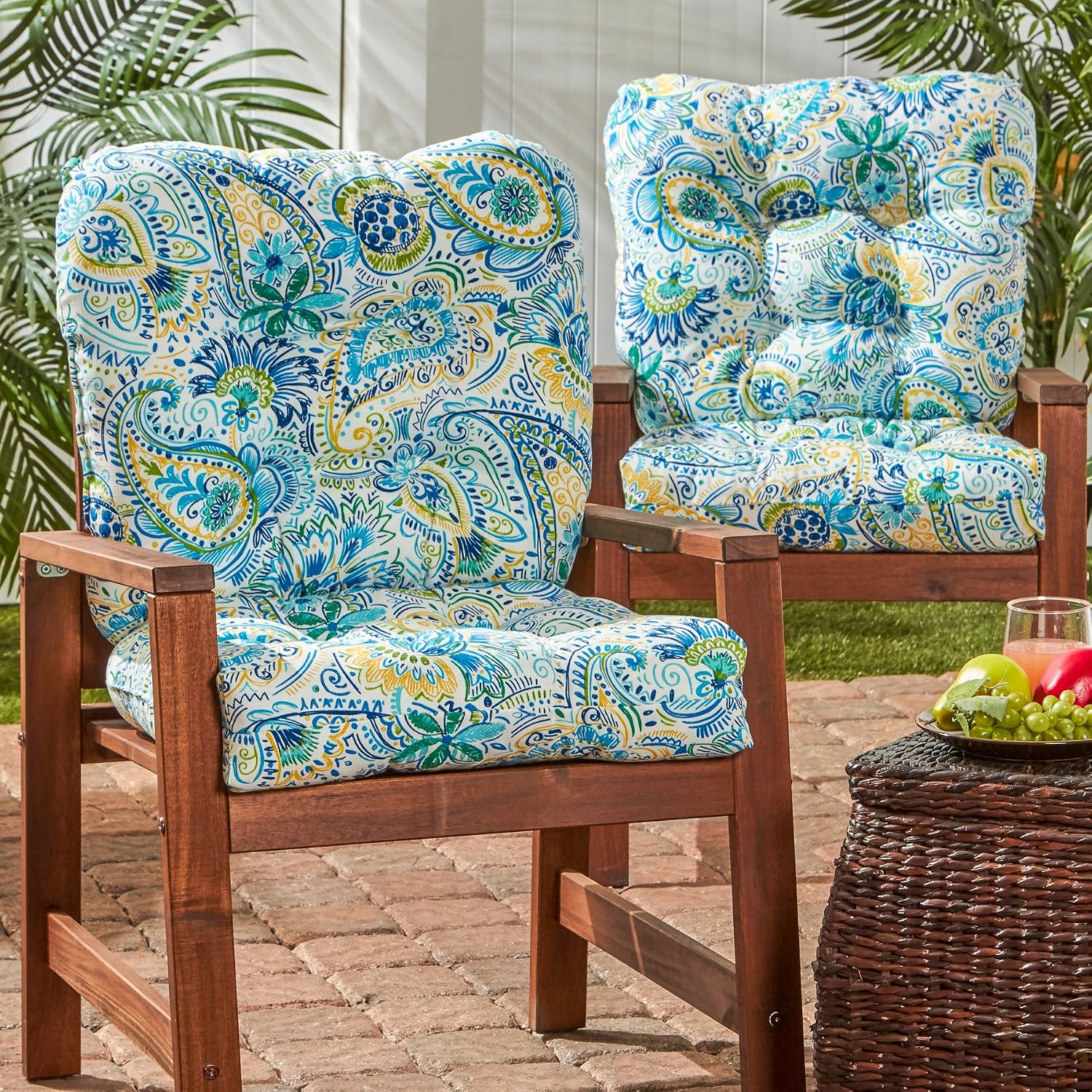 Greendale Home Fashions Outdoor 42x21-inch Seat/Back Chair Cushion (Set of 2), Paisley