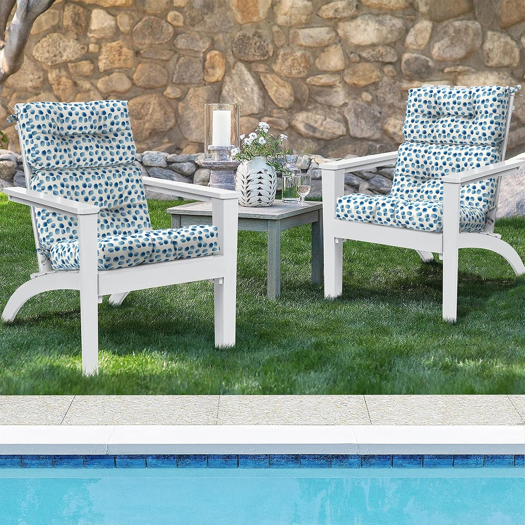 DYTXIII Outdoor High Back Chair Cushions Set of 2, Water Repellent Tufted Rocking Seat Cushions Replacement 44 x 22 Inch, Seat & Back Chair Pads for Patio, Balcony and Indoor Use -Brush Blue