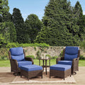 HILLGA Luxury Outdoor Swivel Rocker Patio Chairs of 2 with 6 Inch Thick Cushions and Side Table, Swivel Outdoor Chairs 5PCS High Back Wicker Patio Furniture Set for Porch, Balcony, Deck in Blue