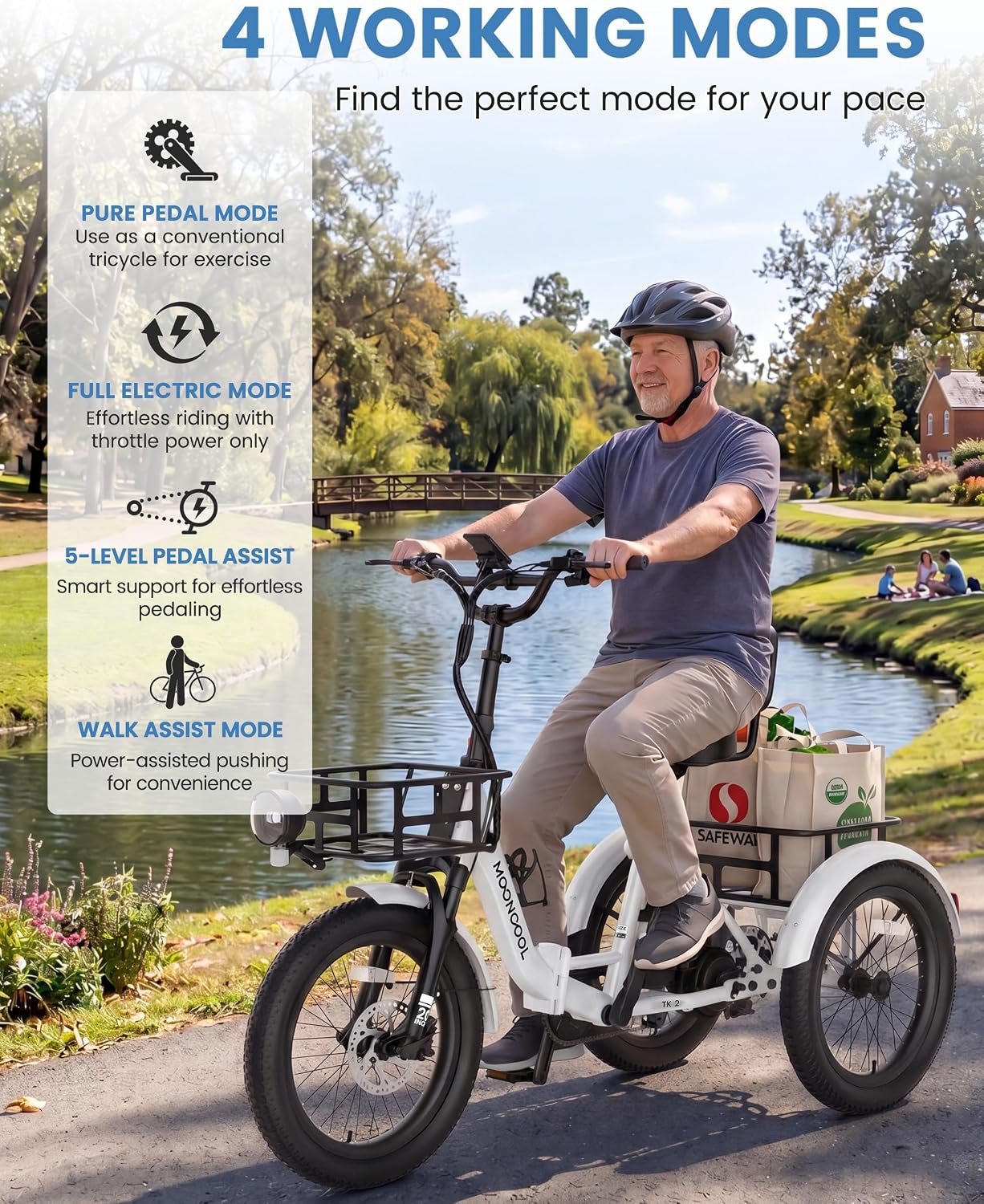 MOONCOOL Electric Trike for Adults, 500W/750W 48V Electric Tricycle for Adults, 20'x3.0' Fat Tire 3 Wheel Electric Bike, Folding Aluminum Adult Tricycle with Removable Battery