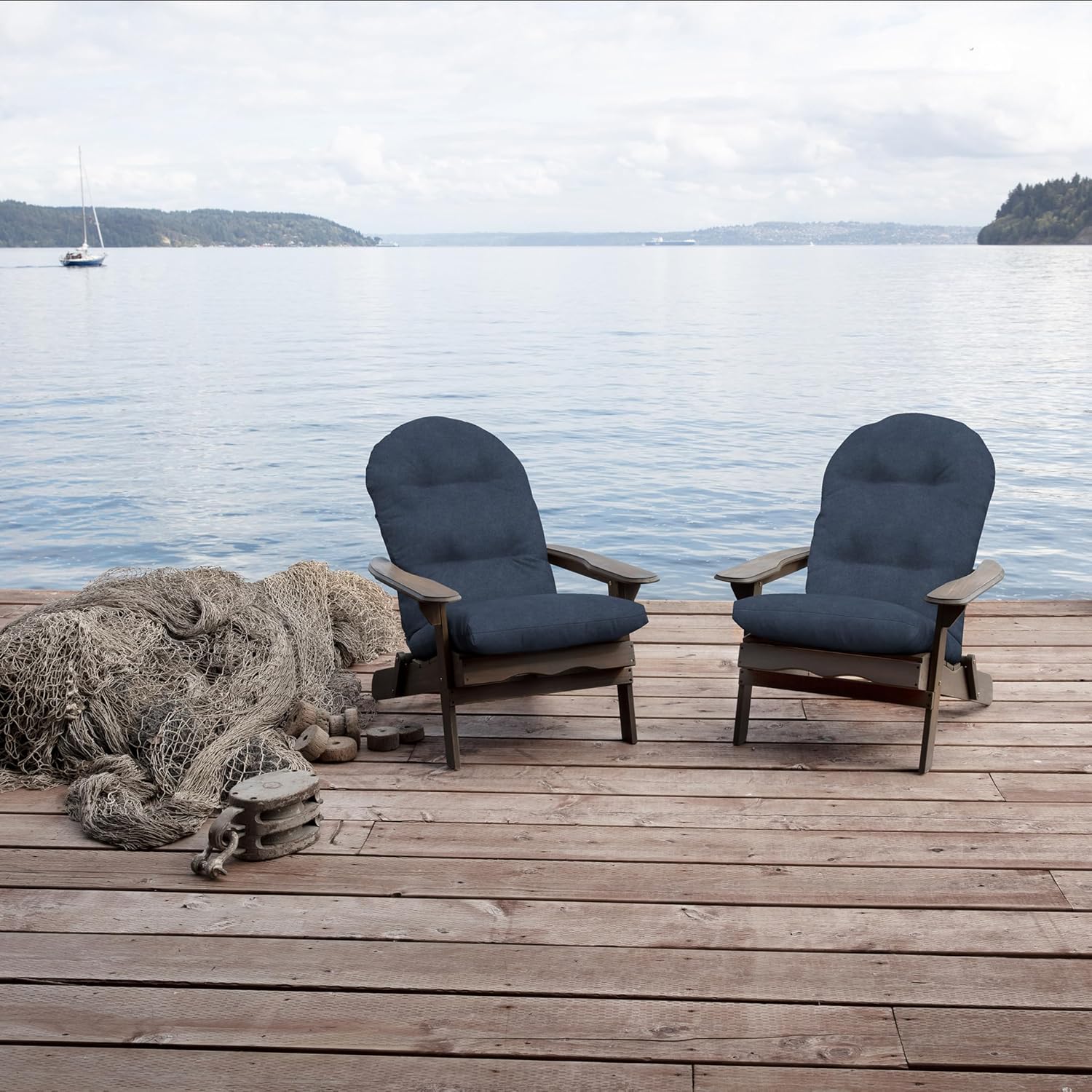 ARDEN Oceantex Indoor/Outdoor Plush Modern Tufted Adirondack Cushion, 2-Pack, 21.5 x 19, Water Repellent, Rain Proof, Fade Resistant Cushion For Rocking Chair Or Adirondack Ocean Blue