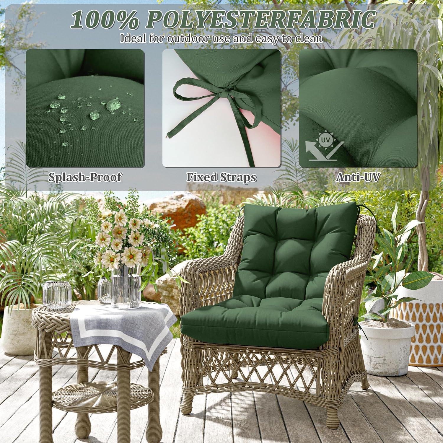 Patio Seat&Back Chair Cushions for Outdoor Furniture，Comfortable Cushions for Rocking/Dining/Lawn Chair-Set of 2